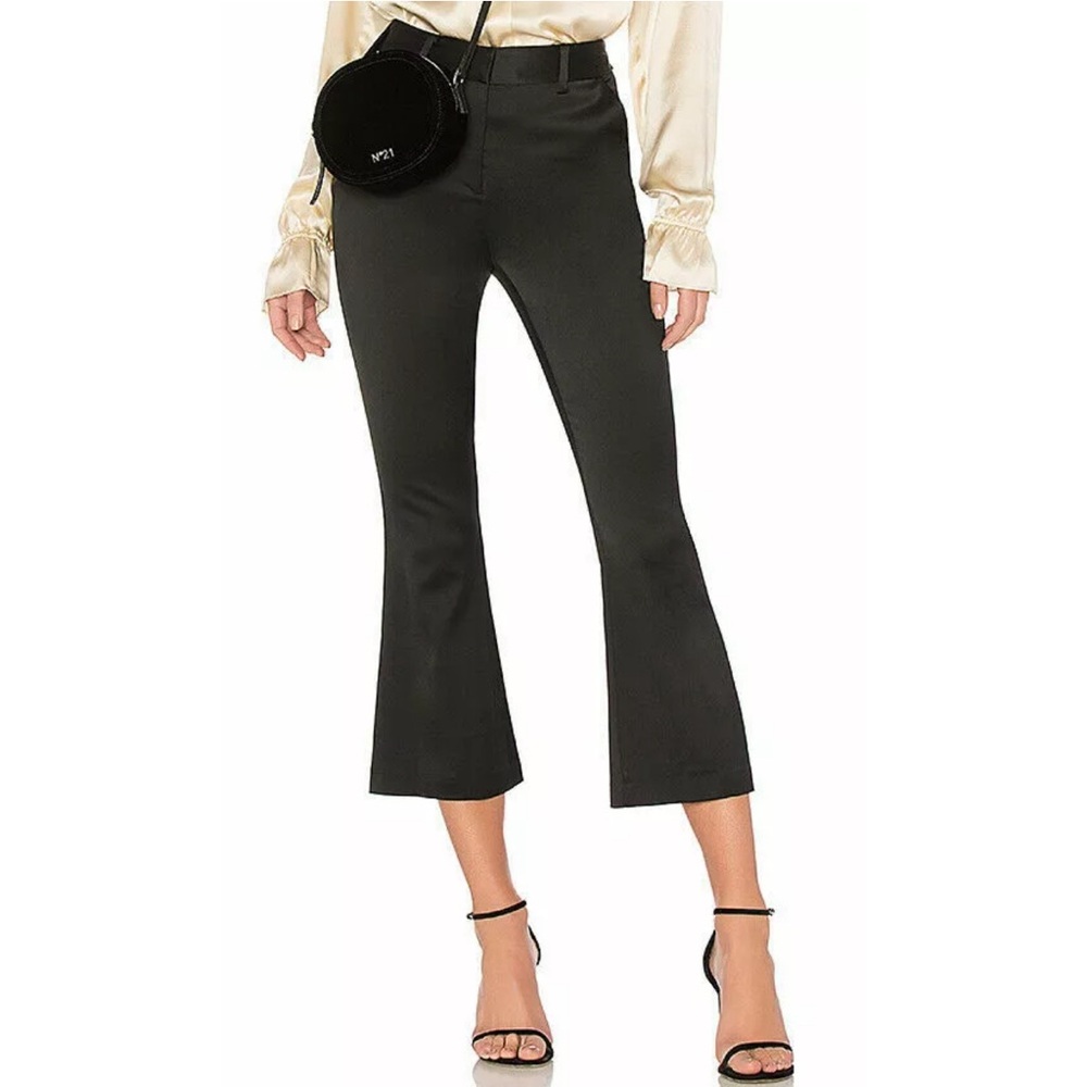 FRAME Crop Stretch Satin Flare Trouser Pants